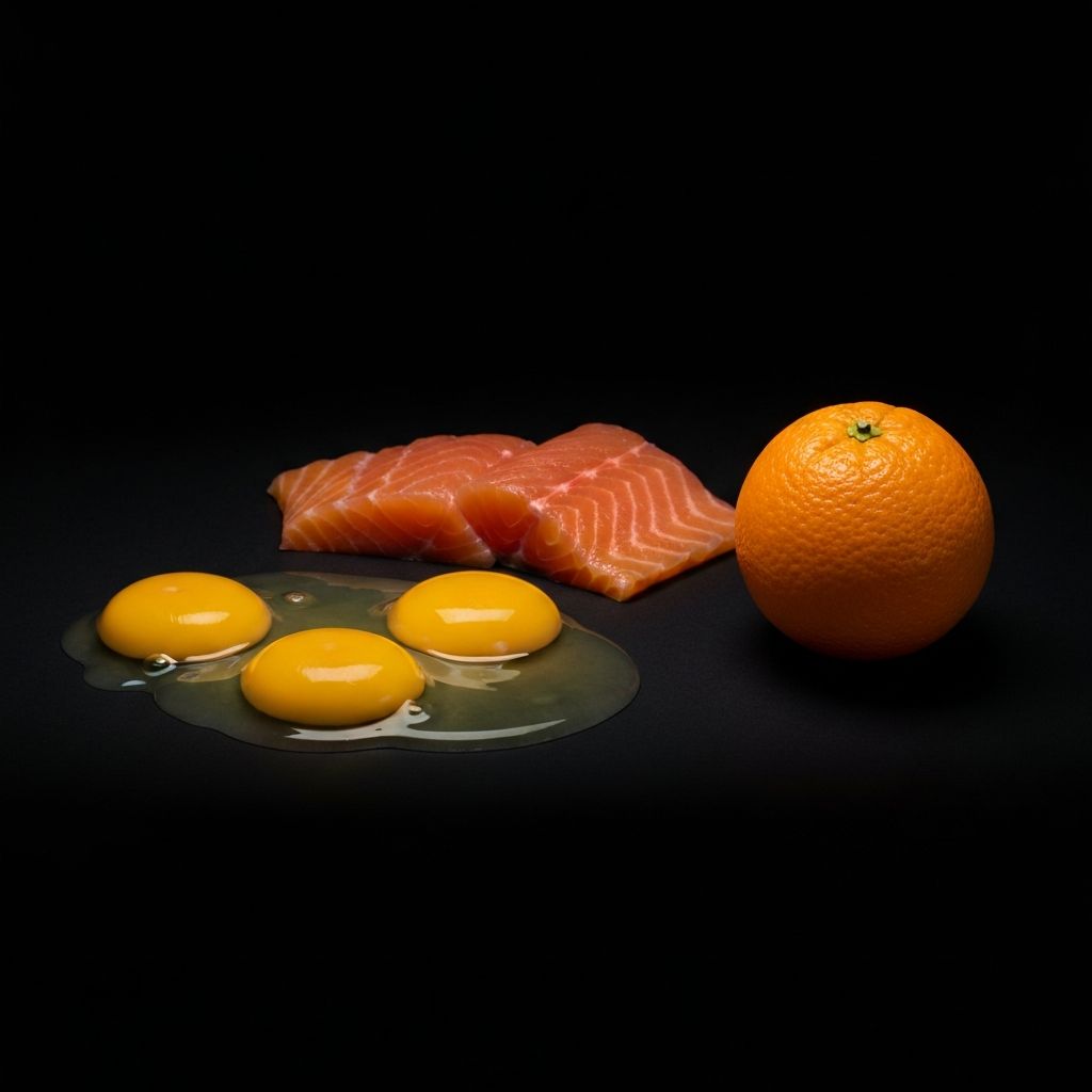 Vitamin D sources including salmon and egg yolks
